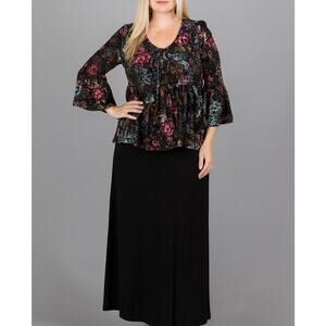 Ivy Jane Burnout Velvet Babydoll Blouse Womens Small Floral Boho Bell Sleeves